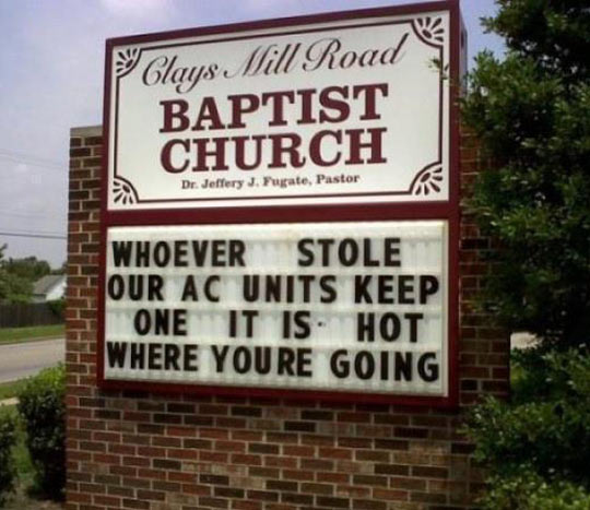 funny-Baptist-Church-sign-stole-AC-hell